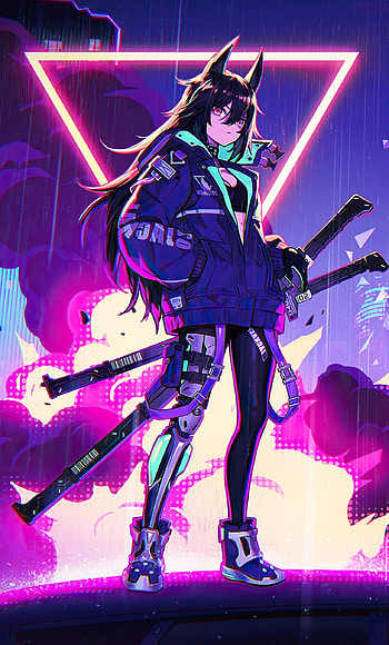 Katana Anime Girl Neon , , Background, and HD phone wallpaper
