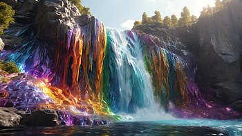 Rainbow Waterfall, rainbow, waterfall, colorful, colors, lake HD wallpaper