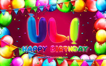 Happy Birtay Uli, , colorful balloon frame, Uli name, purple background, Uli Happy Birtay, Uli Birtay, popular german female names, Birtay concept, Uli HD wallpaper