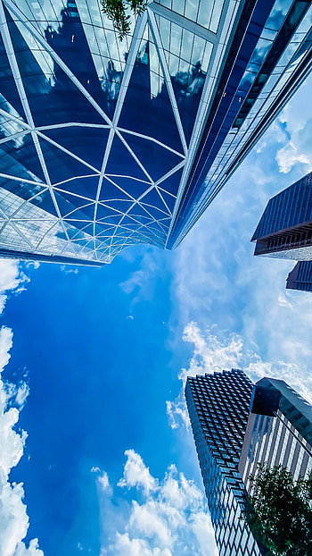Sky, Clouds, Building, Miscellanea, Miscellaneous, Skyscrapers, Bottom View HD phone wallpaper