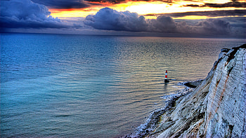 Sea Lighthouse Rock Sunset, sea, lighthouse, rock, sunset, nature HD wallpaper