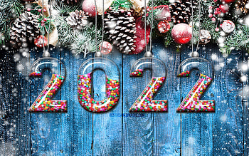 2022 3D garters digits, Happy New Year 2022, Christmas 2022, сhristmas backgrounds, 2022 concepts, 2022 new year, 2022 3D candy digits, 2022 on wooden background, 2022 year digits HD wallpaper