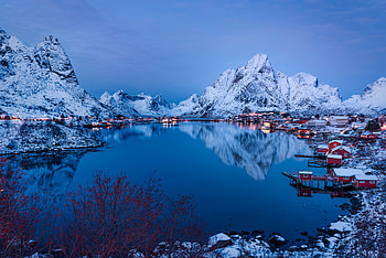Mountains Houses Winter , mountains, winter, nature, lake HD wallpaper