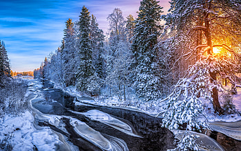 Winter beauty, Frozen rivers, Snowy forests, Breathtaking sunsets HD wallpaper