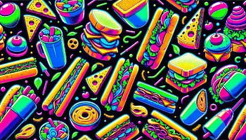 Colorful Neon Fast Food Pattern, sandwich, food, colorful, snacks, Fast Food HD wallpaper