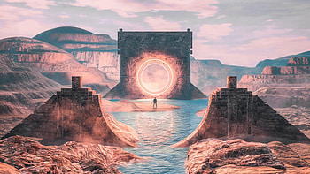 Traveler at the Portal — Sci‑Fi Fantasy Landscape, Sci Fi Landscape, Man HD wallpaper
