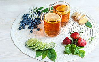 Tea, glass, cups, fruits HD wallpaper
