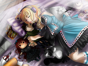 In_the_world_of_dreams, girl blue, dreams, bed, anime, other HD wallpaper