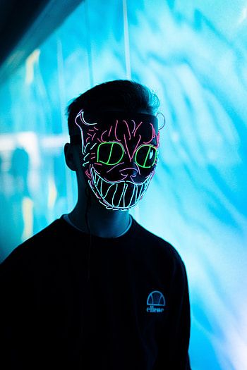 Shine, Light, Miscellanea, Miscellaneous, Neon, Glow, Mask, Human, Person HD phone wallpaper