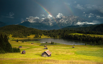 Landscape, Mountains, Rainbow HD wallpaper