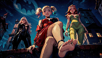 Queens Of The Night Unleashing Chaos, harley-quinn, catwoman, poison-ivy, superheroes, artwork, art, digital-art, ai, artstation HD wallpaper