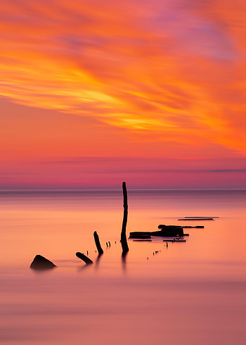 Nature, Sunset, Horizon, Ocean, Sticks, Stick HD phone wallpaper