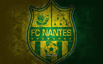 FC Nantes, French football team, yellow background, FC Nantes logo, grunge art, Ligue 1, France, football, FC Nantes emblem HD wallpaper