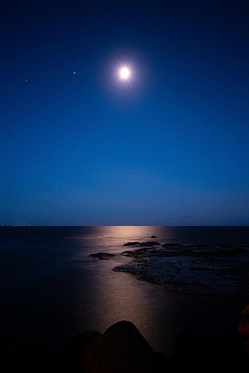 Nature, Sea, Stars, Night, Moon, Horizon, Starry Sky HD phone wallpaper