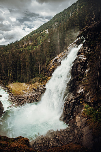 Landscape, Nature, Trees, Mountain, Waterfall, Slope HD phone wallpaper