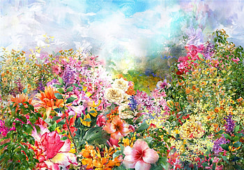 Garden, flower, summer, painting, art, pictura, vara HD wallpaper