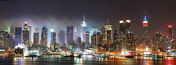 New York City Skyline at Night, R Lights HD wallpaper