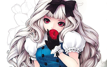 Anime, Apple, Girl, Bow, Gloves, Curls, Yoke, Coquette, Lace HD wallpaper