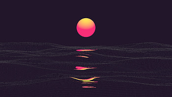 Retrowave, sunrise, reflection, clear sky, dark HD wallpaper