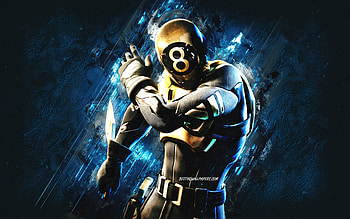 Fortnite Gold 8 ball Skin, Fortnite, main characters, blue stone background, Gold 8 ball, Fortnite skins, Gold 8 ball Skin, Gold 8 ball Fortnite, Fortnite characters HD wallpaper