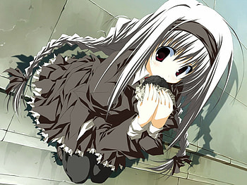 Anime girl, black, anime, cute, girl, food HD wallpaper