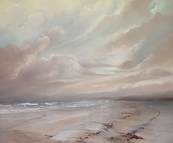 Peaceful Moment, waves, sand, painting, clouds, sky, water, beach HD wallpaper