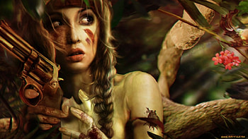hunter girl, girl, jungel, wait, hunter HD wallpaper