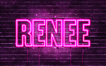 Happy Birtay Renee, , pink neon lights, Renee name, creative, Renee Happy Birtay, Renee Birtay, popular french female names, with Renee name, Renee HD wallpaper