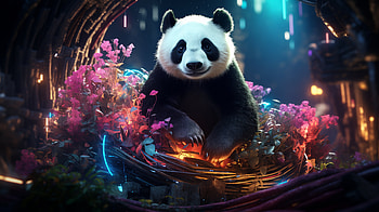 Panda Imaginairum, panda, fantasy, vegetation, AI Art HD wallpaper