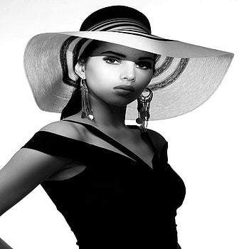 A HAT, elegant, white, black, model, elegance, hat, woman HD wallpaper