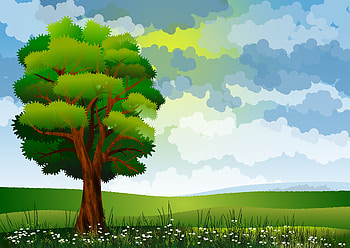 Flowers, Art, Summer, Vector, Wood, Tree, Field HD wallpaper