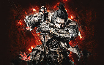 Sekiro, Shadows Die Twice, red stone background, Shadows Die Twice characters, Sekiro character, grunge art HD wallpaper