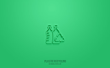 Plastic Recycling 3d icon, green background, 3d symbols, Plastic Recycling, ecology icons, 3d icons, Plastic Recycling sign, ecology 3d icons HD wallpaper