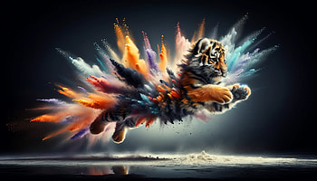 Majestic Tiger Cub Burst, tiger cub, tiger, explosion, colorful, artistic HD wallpaper