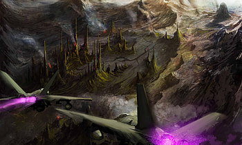 Jet Fighter, Sci Fi, Battle, Aircraft, Airplane, Dark, Fantasy, Landscape HD wallpaper