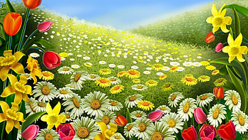 Welcome spring, colorful, color, landscape, beautiful, welcome, spring, flower, fields, nature, splendor HD wallpaper