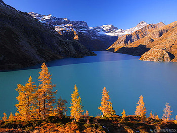 Blue lake, blue, snow, fall, autumn, nature, lake, mountain HD wallpaper
