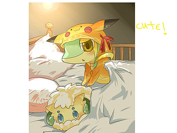 pokemon cutey, bed, cute, pikachu, cottonee, snivy, pokemon HD wallpaper