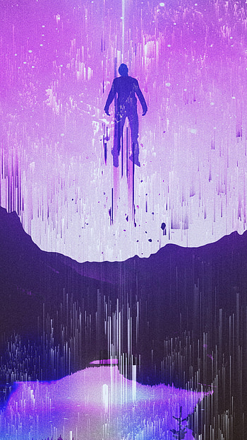 Journey through glitches, Purple life essence, Mystical moon, Artistic manifestation HD phone wallpaper