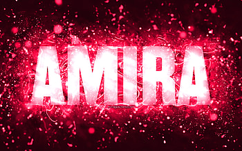 Happy Birtay Amira, , pink neon lights, Amira name, creative, Amira Happy Birtay, Amira Birtay, popular american female names, with Amira name, Amira HD wallpaper