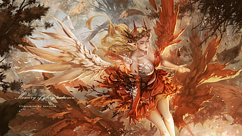 Autumn angel, antilous chao, fantasy, art, autumn, luminos, girl, angel, toamna HD wallpaper