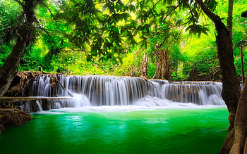 Green river waterfall, Thailand, Forest, Trees, River HD wallpaper