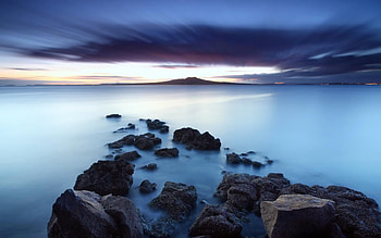 Landscape, Sunset, Stones, Sea HD wallpaper