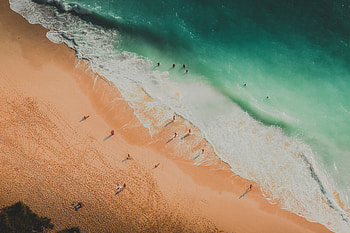 Beach, green water, aerial view HD wallpaper
