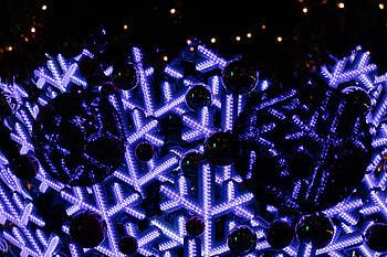 Holidays, New Year, Decorations, Snowflakes, Neon, Balls HD wallpaper