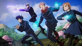 Fortnite X Jujutsu Kaisen, Megumi Fushiguro, Satoru Gojo, Yuji Itadori, Nobara Kugisaki, video game, Fortnite HD wallpaper