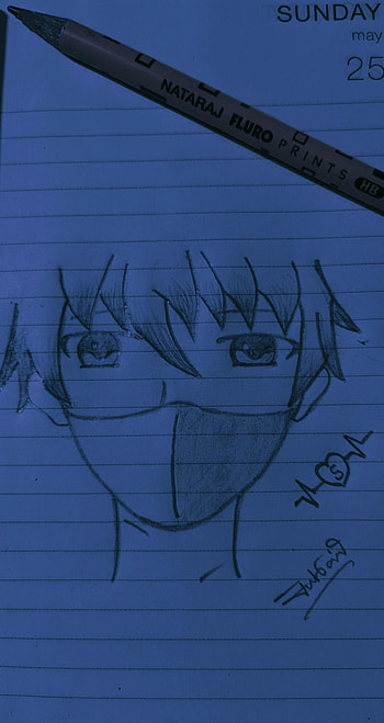 Anime, electric blue, Art, face, pencil sketch, cartoon, Sketch, pencil art, pencil HD phone wallpaper
