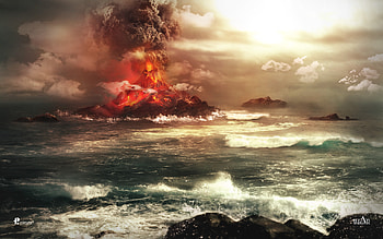 Volcano, , Eruption, Flame, Lava, Ocean, Smoke, Volcanoes HD wallpaper
