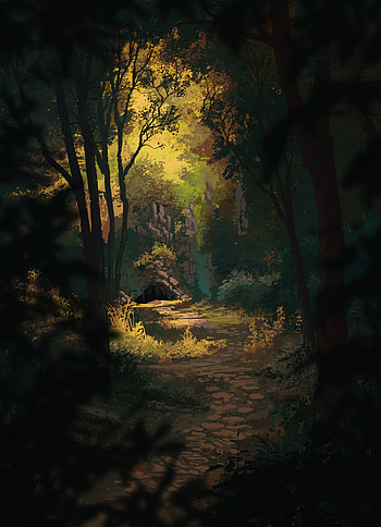 Art, Forest, Path, Cave HD phone wallpaper