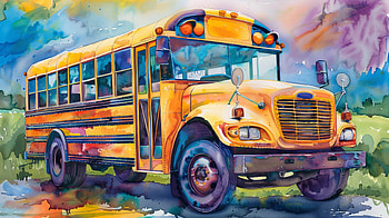 Vibrant School Bus, school bus, bus, watercolor HD wallpaper